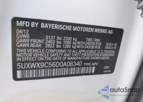 2013 BMW X3 xDrive28I z USA, uszkodzony, nr VIN 5UXWX9C56D0A08340